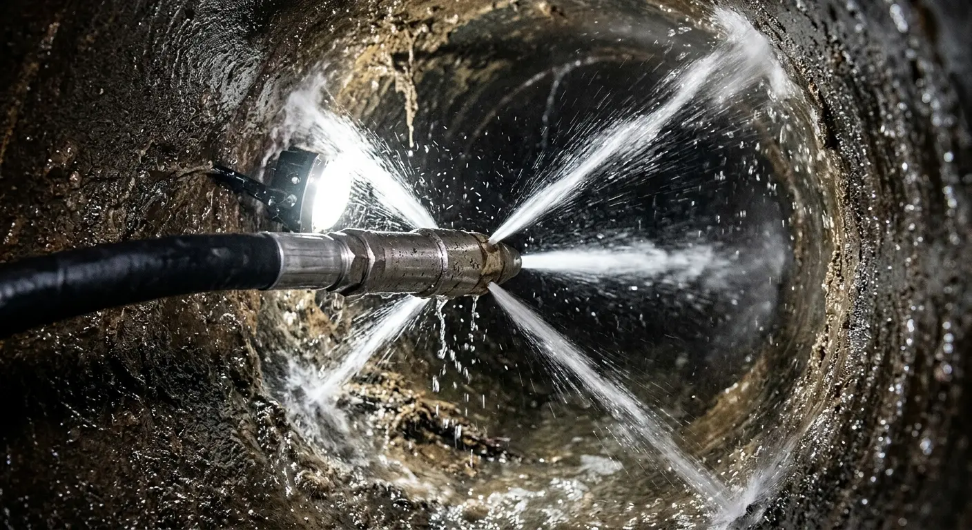 High-pressure hydro jetting nozzle cleaning sewer pipe for Storm Drain Cleaning in Camp Pendleton Mainside